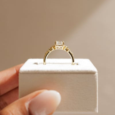 Elongated Cushion Cluster Lab Grown Diamond Engagement Ring