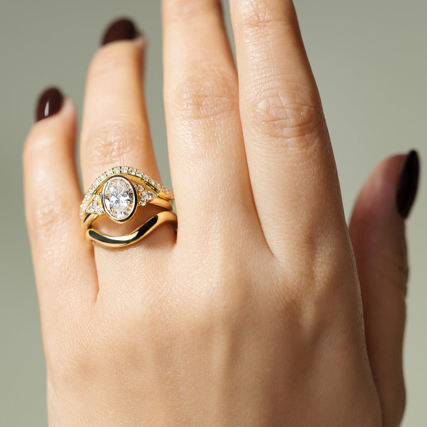 Oval Cluster Bezel Lab Grown Diamond Engagement Ring