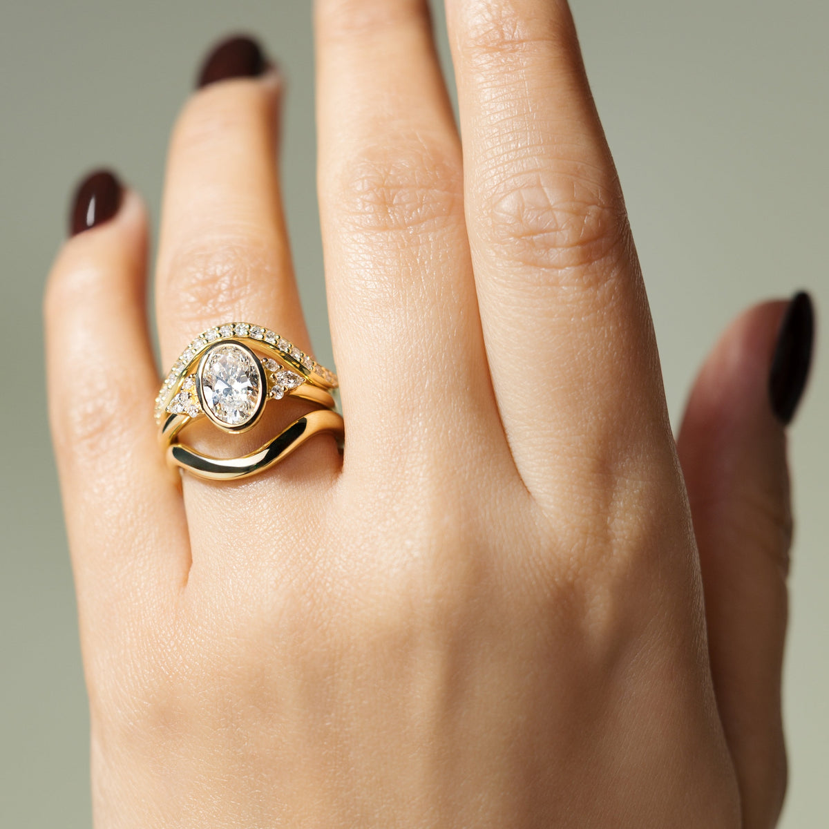 Oval Cluster Bezel Lab Grown Diamond Engagement Ring