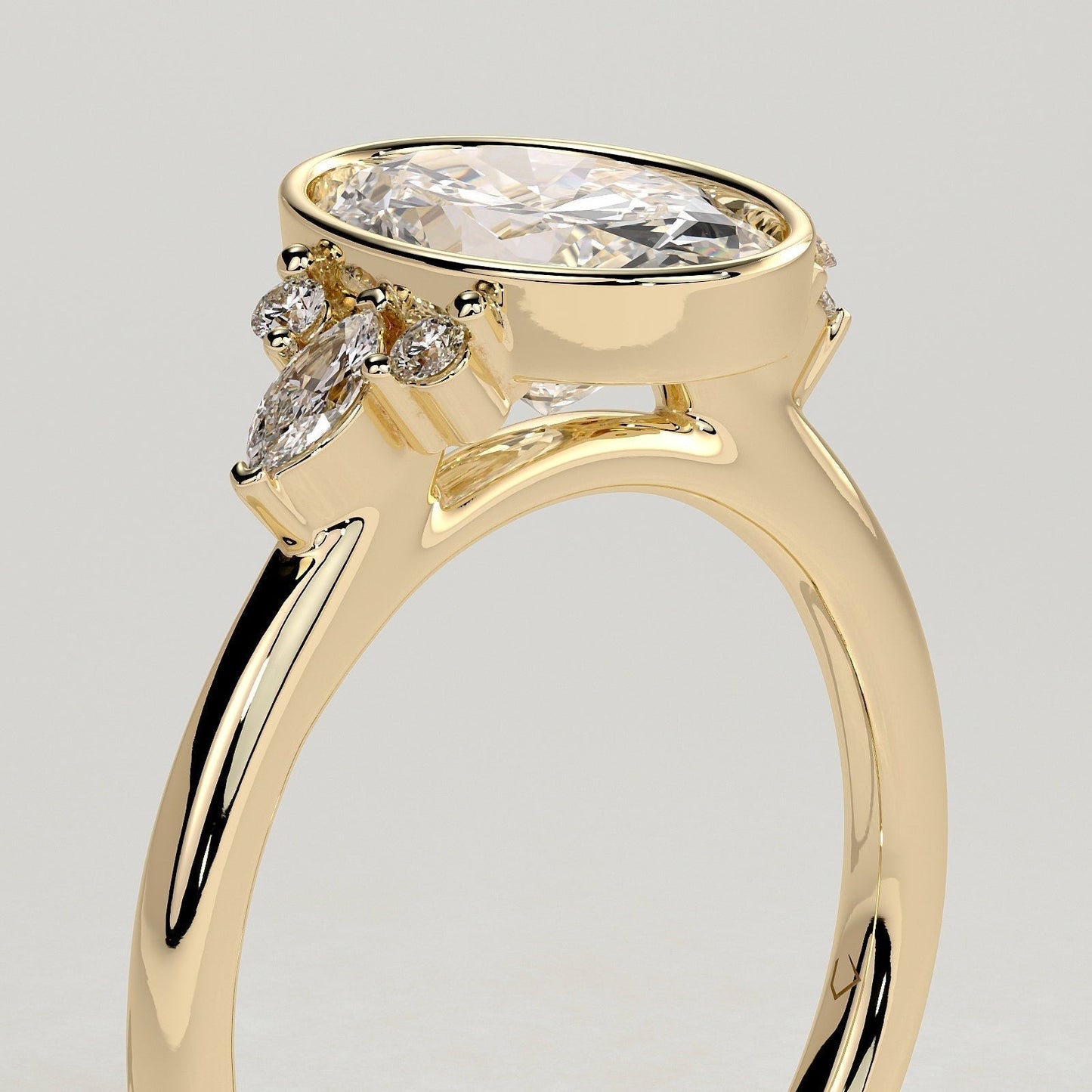 Oval Cluster Bezel Lab Grown Diamond Engagement Ring