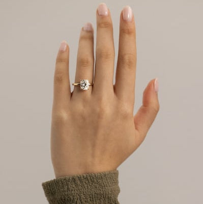 Elongated Cushion Hidden Halo Lab Grown Diamond Engagement Ring