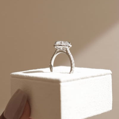 Oval Halo & Pave Lab Grown Diamond Engagement Ring