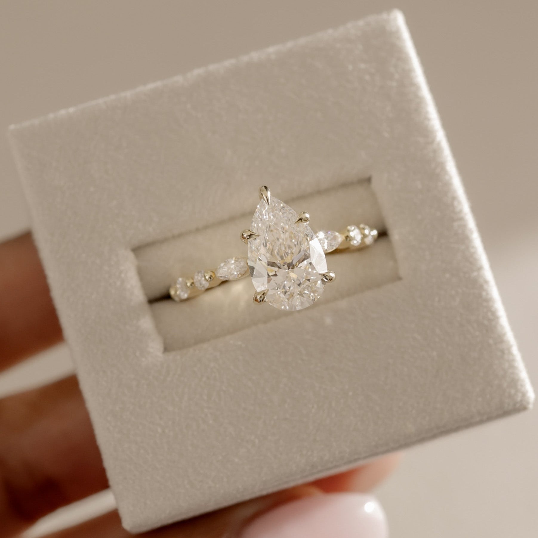 Pear Dainty Pave Lab Grown Diamond Engagement Ring