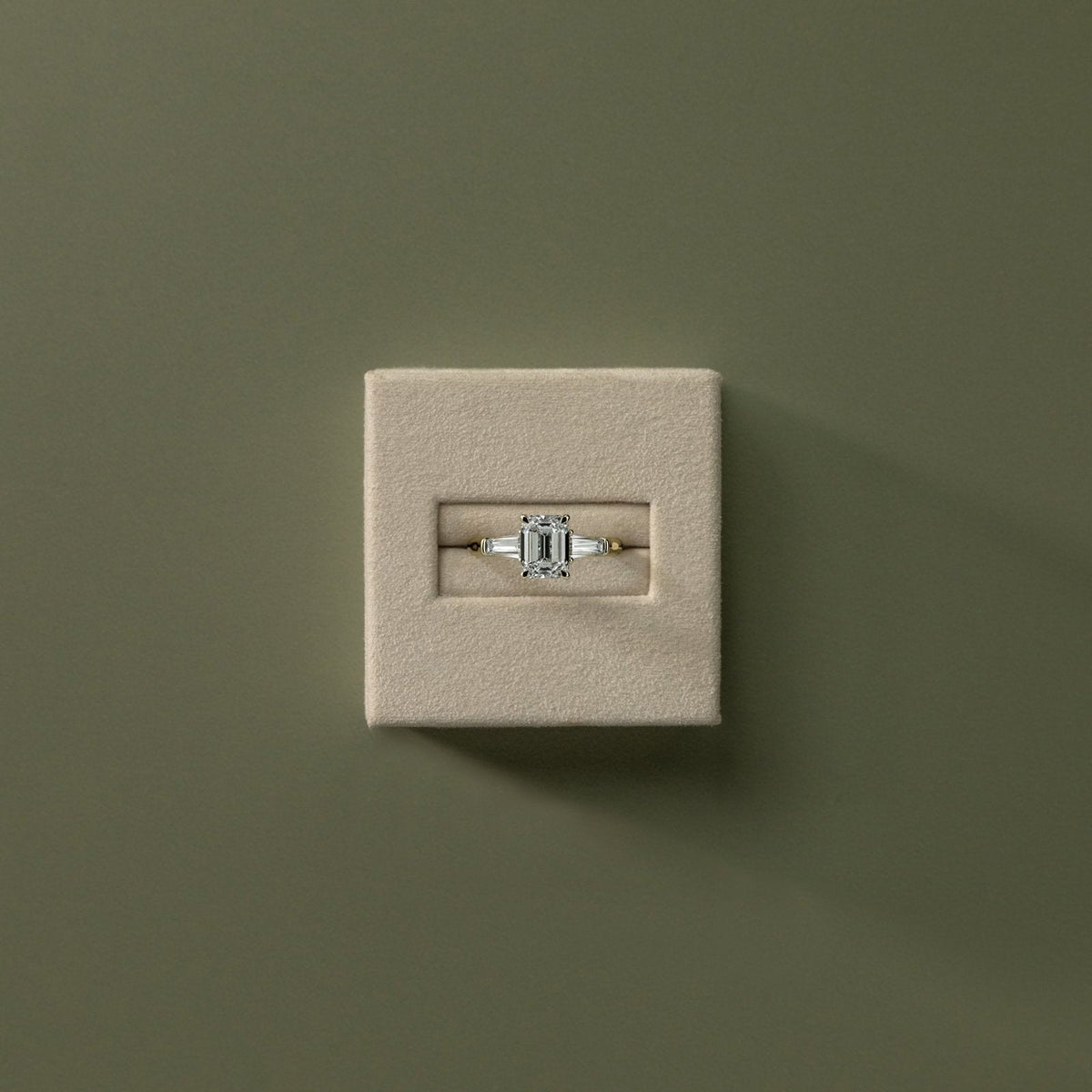 Emerald Three Stone Lab Grown Diamond Engagement Ring