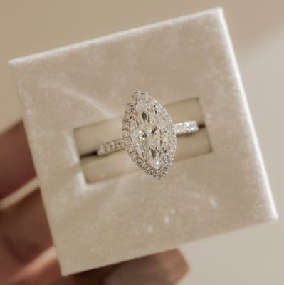 Marquise Halo & Pave Lab Grown Diamond Engagement Ring