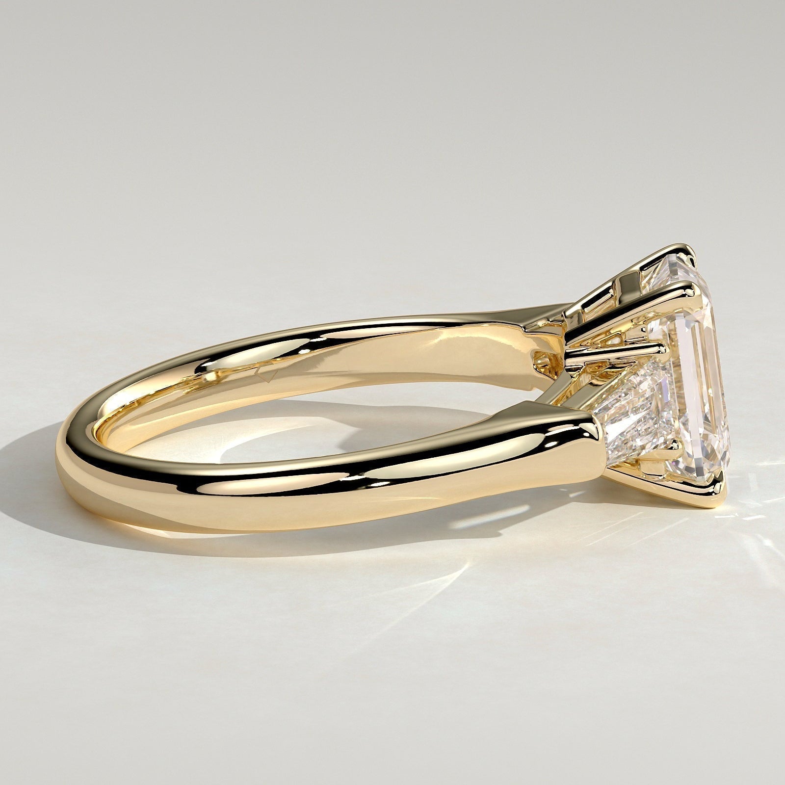 Emerald Three Stone Lab Grown Diamond Engagement Ring