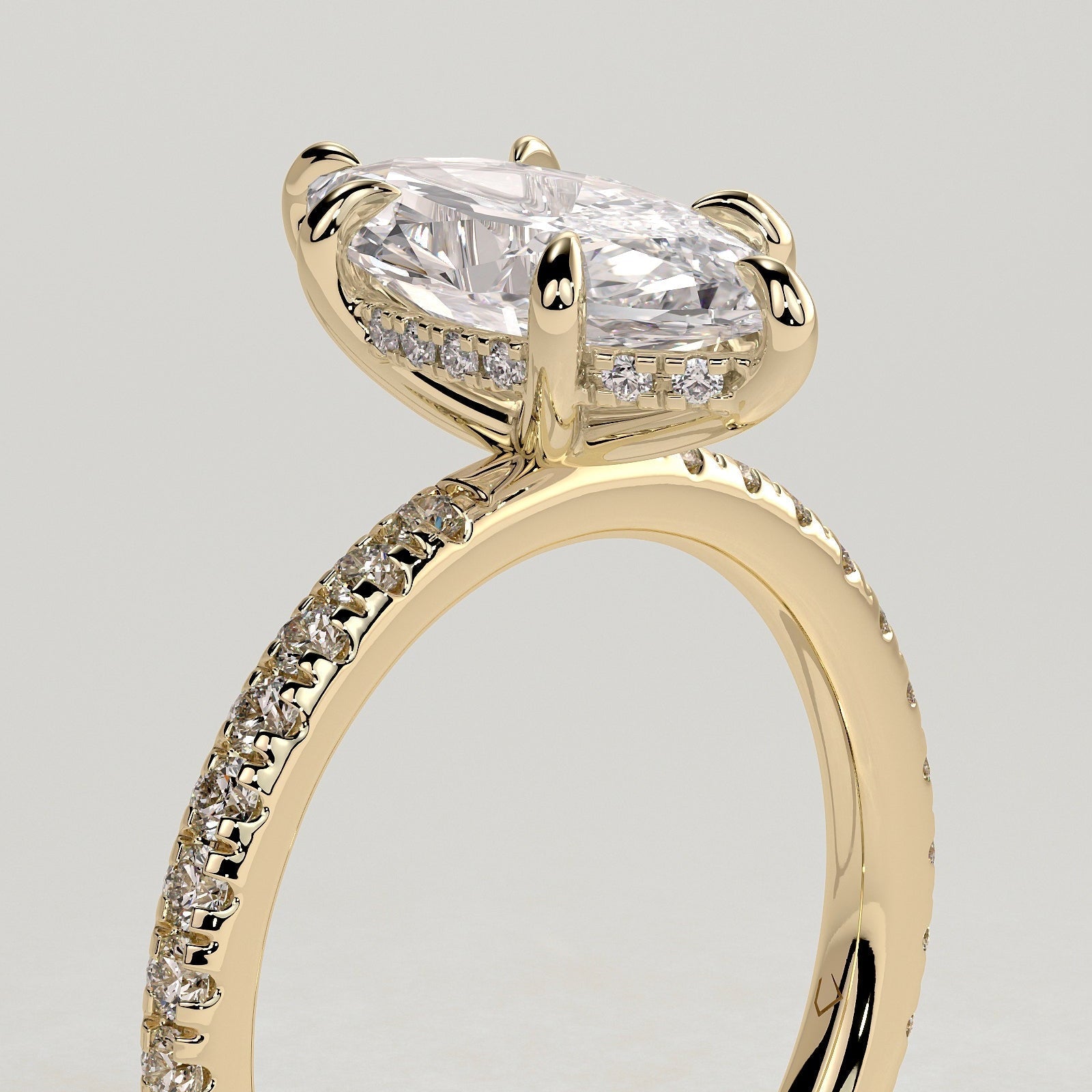 Marquise Hidden Halo & Pave Lab Grown Diamond Engagement Ring