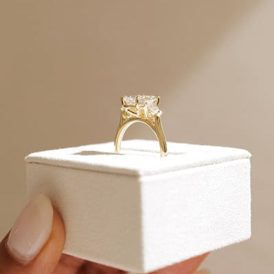 Elongated Cushion Three Stone Lab Grown Diamond Engagement Ring