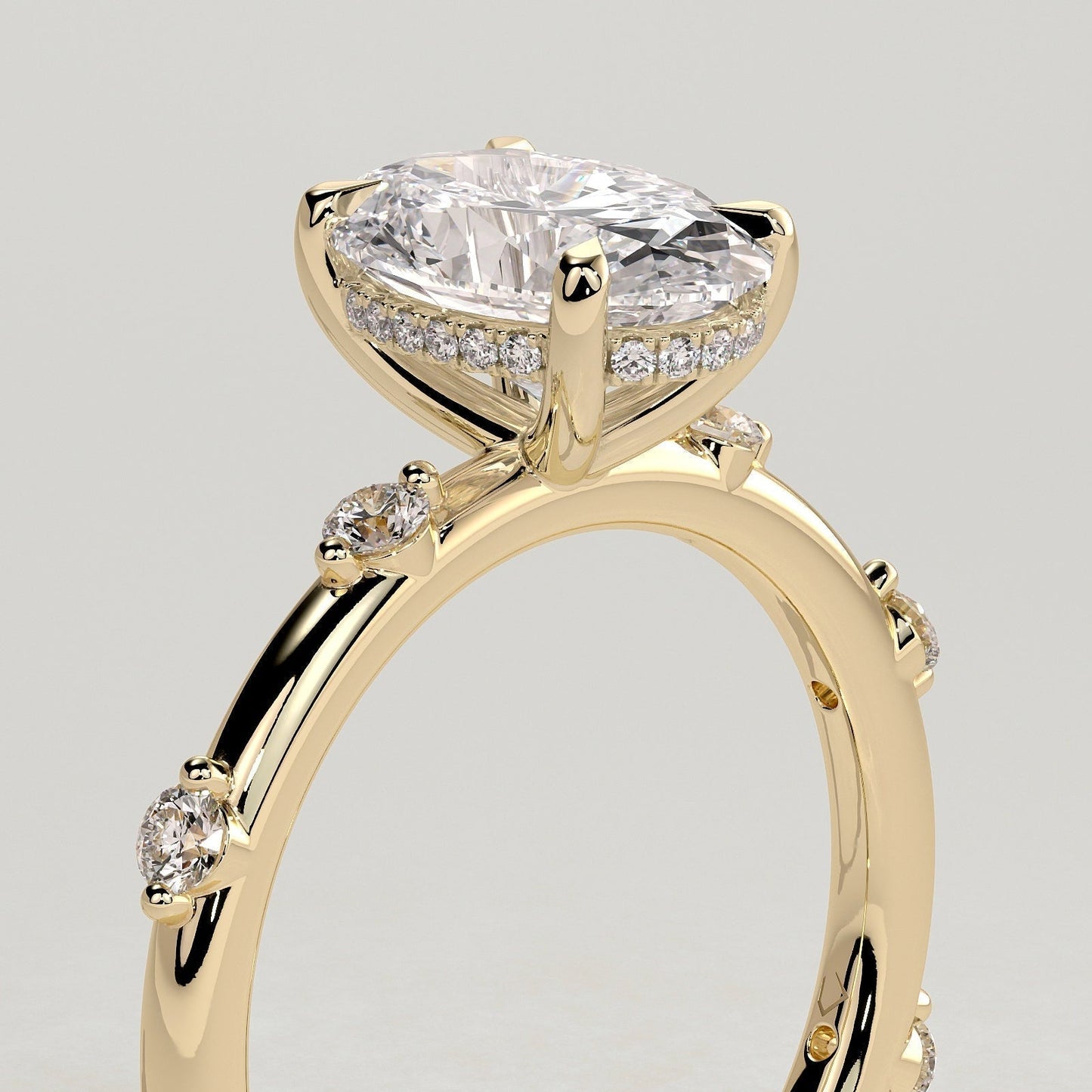 Oval Dainty Pave Lab Grown Diamond Engagement Ring
