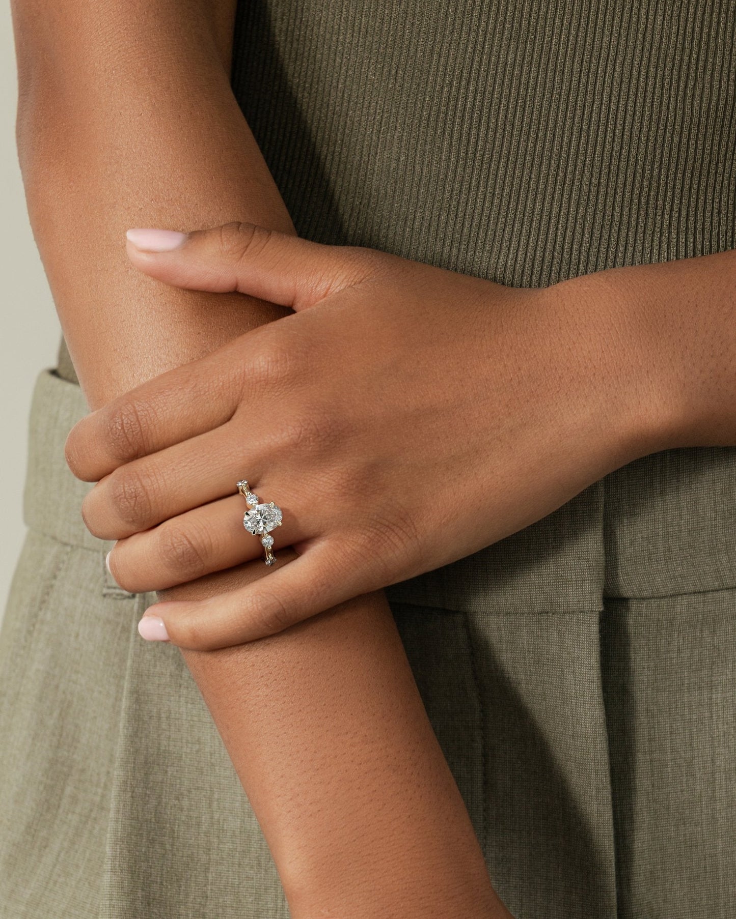 Oval Dainty Pave Lab Grown Diamond Engagement Ring