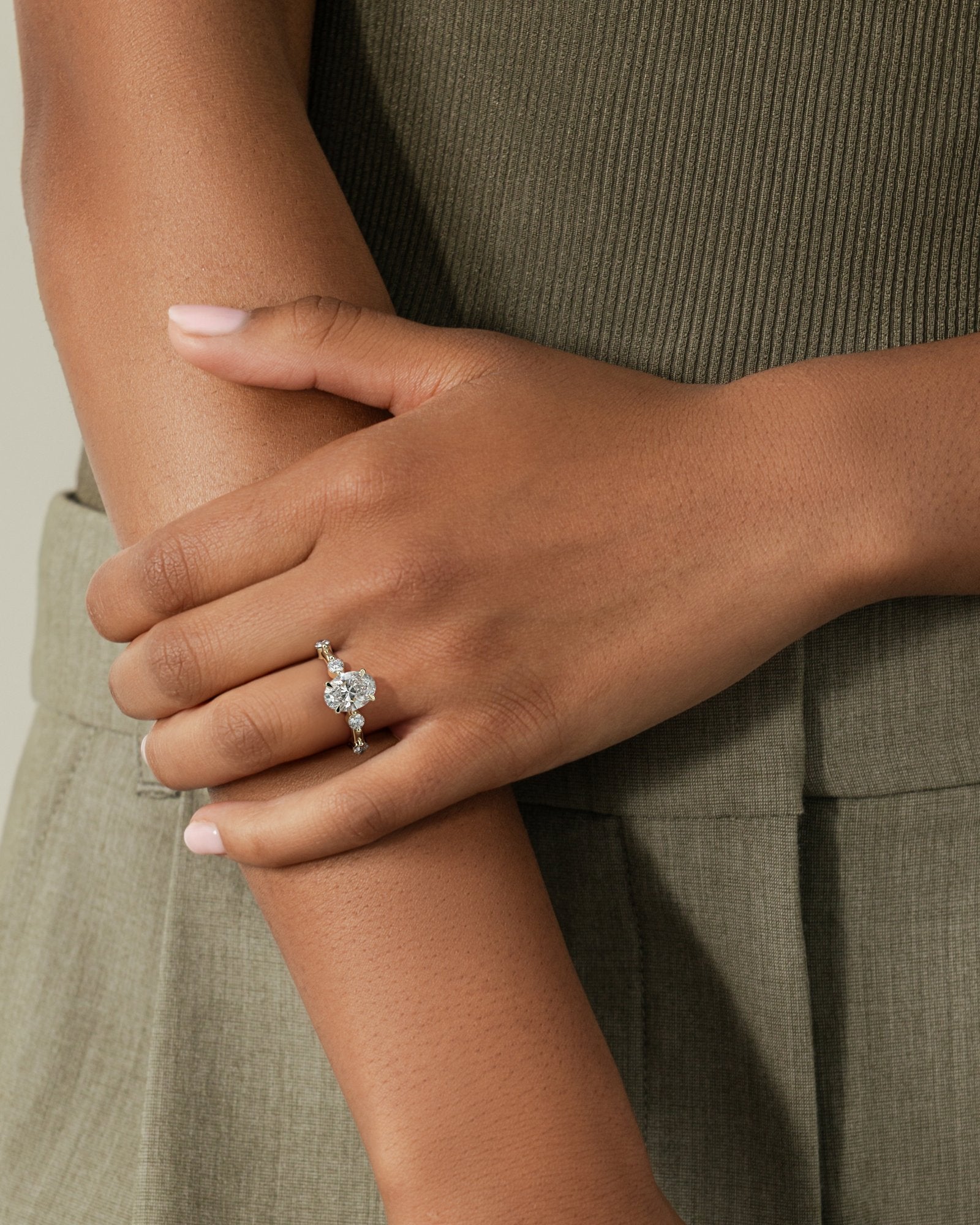 Oval Dainty Pave Lab Grown Diamond Engagement Ring