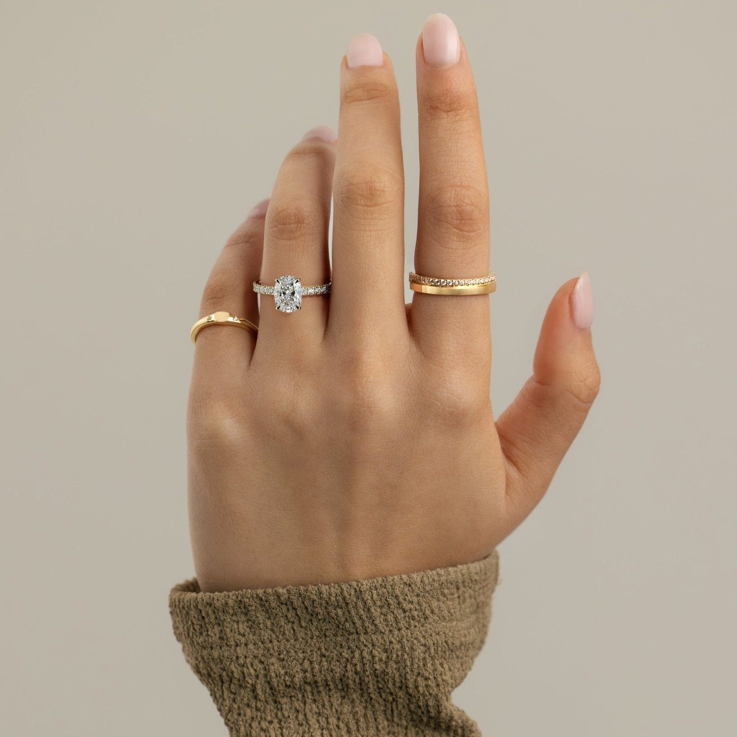 Elongated Cushion Pave Lab Grown Diamond Engagement Ring