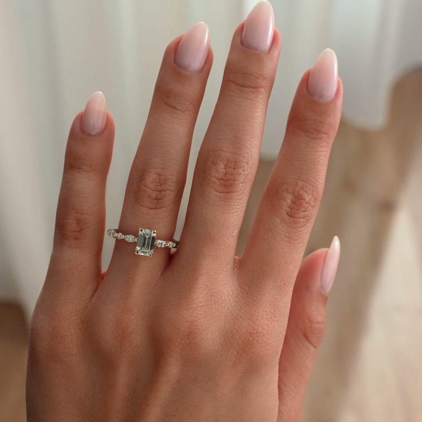 Emerald Pave Lab Grown Diamond Engagement Ring