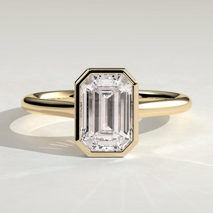 Emerald Bezel Solitaire Lab Grown Diamond Engagement Ring