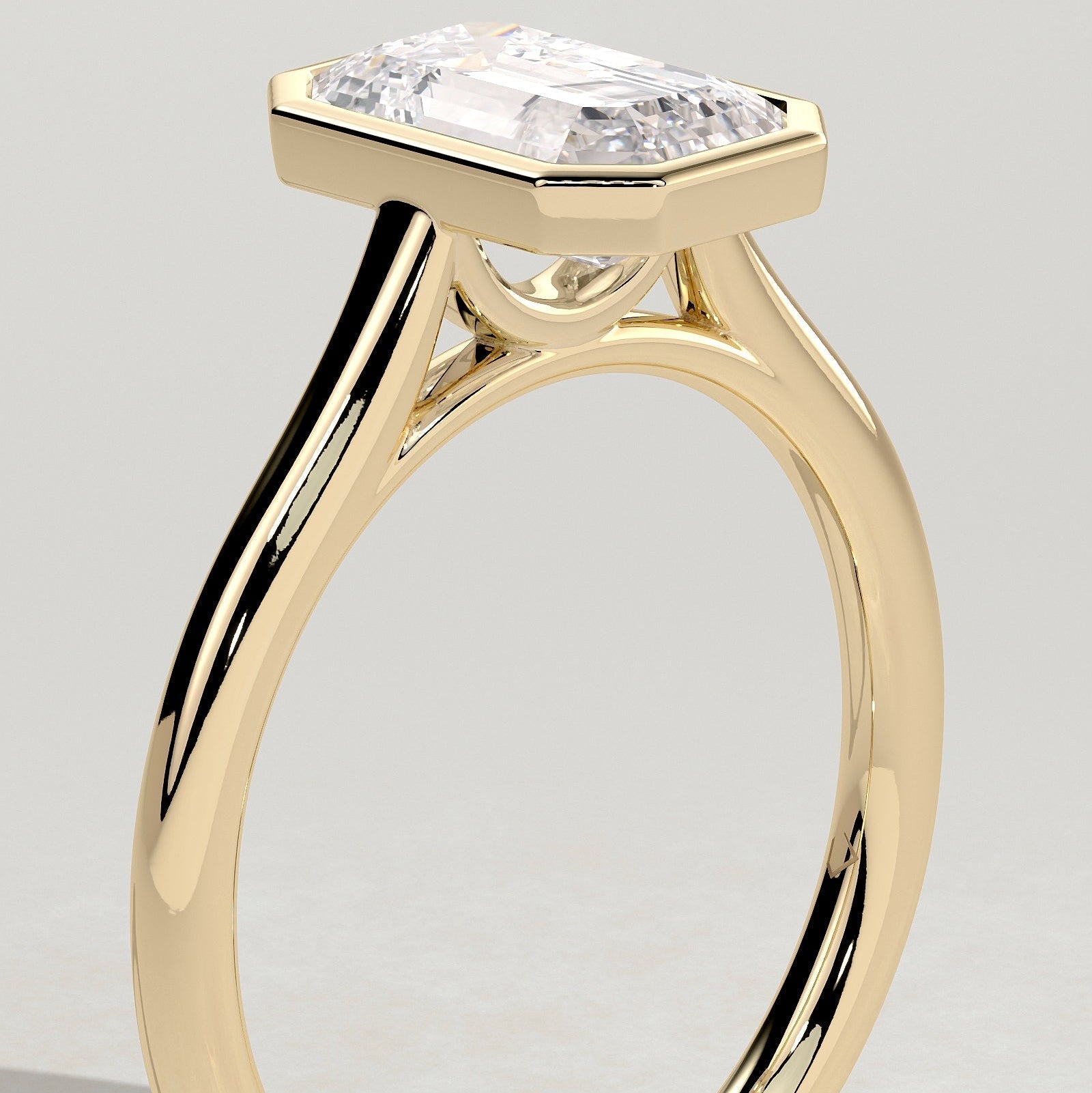 Emerald Bezel Solitaire Lab Grown Diamond Engagement Ring