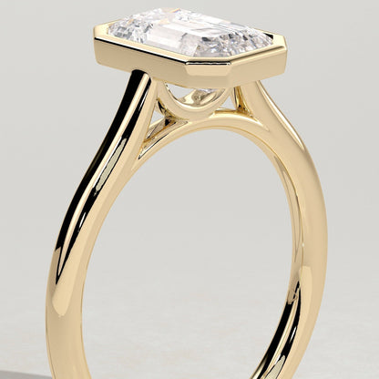 Emerald Bezel Solitaire Lab Grown Diamond Engagement Ring
