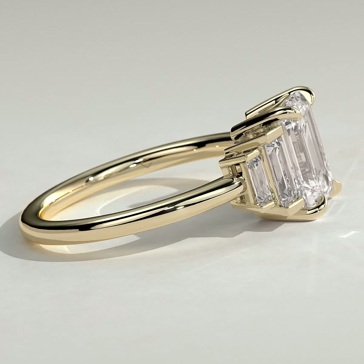 Emerald Three Stone Lab Grown Diamond Engagement Ring