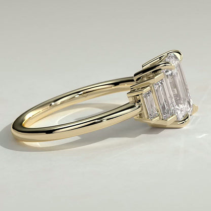 Emerald Three Stone Lab Grown Diamond Engagement Ring