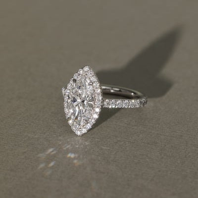 Marquise Halo & Pave Lab Grown Diamond Engagement Ring