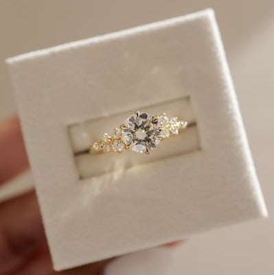 Round Cluster Lab Grown Diamond Engagement Ring