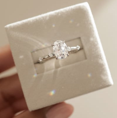 Oval Dainty Pave Lab Grown Diamond Engagement Ring