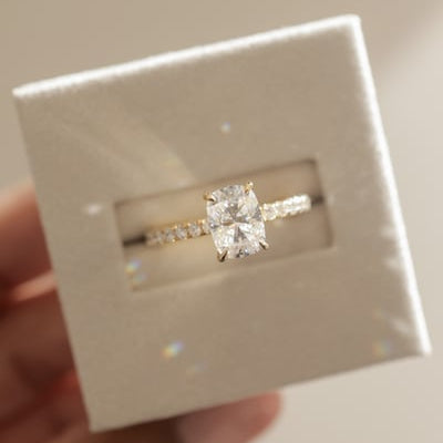 Elongated Cushion Pave Lab Grown Diamond Engagement Ring