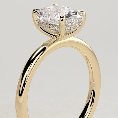 Elongated Cushion Hidden Halo Lab Grown Diamond Engagement Ring