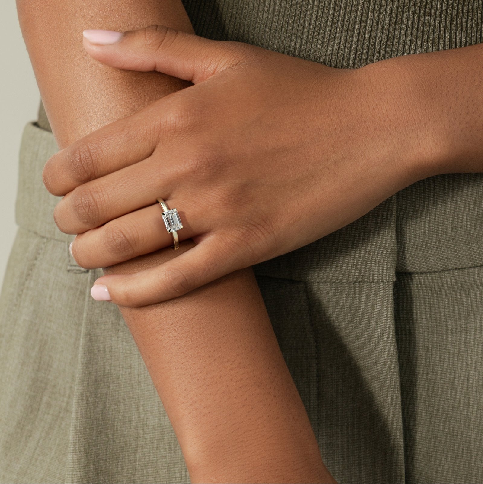 Emerald Solitaire Lab Grown Diamond Engagement Ring