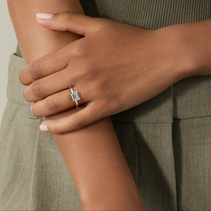 Emerald Solitaire Lab Grown Diamond Engagement Ring