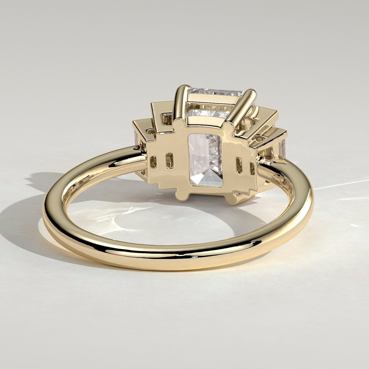 Emerald Three Stone Lab Grown Diamond Engagement Ring