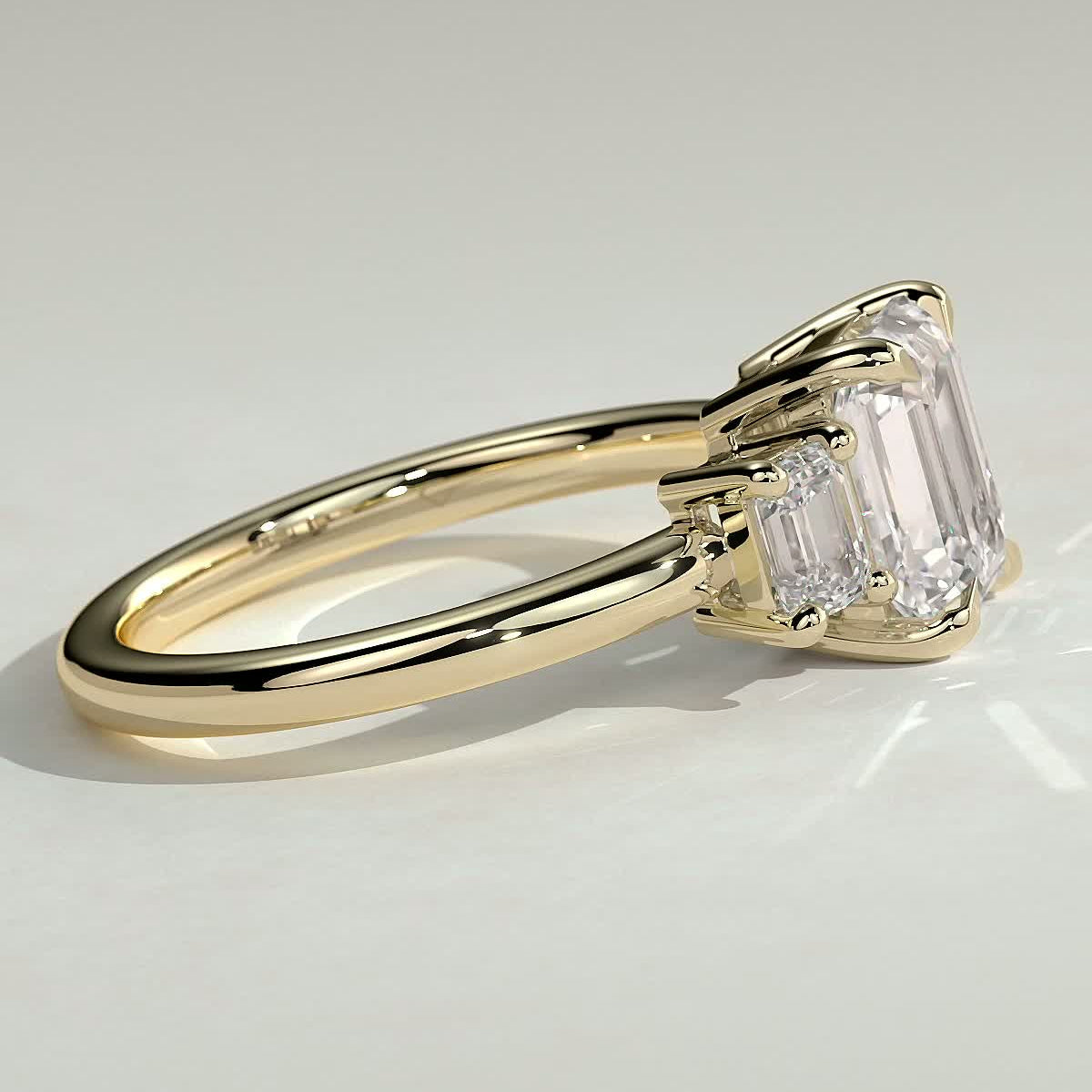 Emerald Three Stone Lab Grown Diamond Engagement Ring