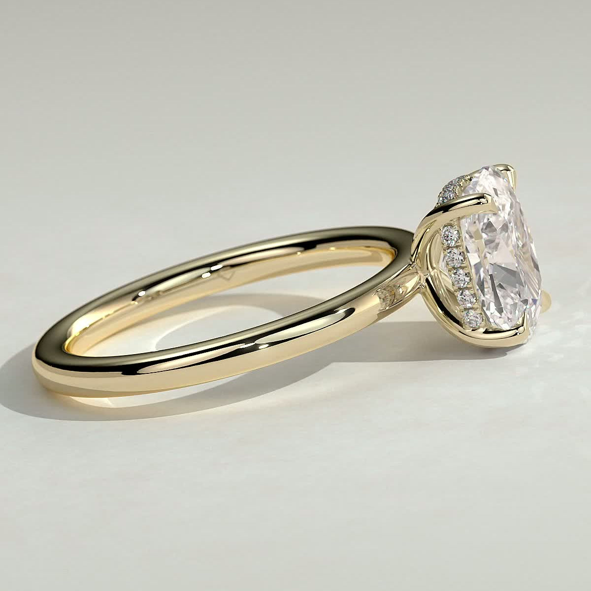 Elongated Cushion Hidden Halo Lab Grown Diamond Engagement Ring