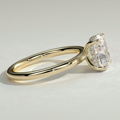 Elongated Cushion Hidden Halo Lab Grown Diamond Engagement Ring