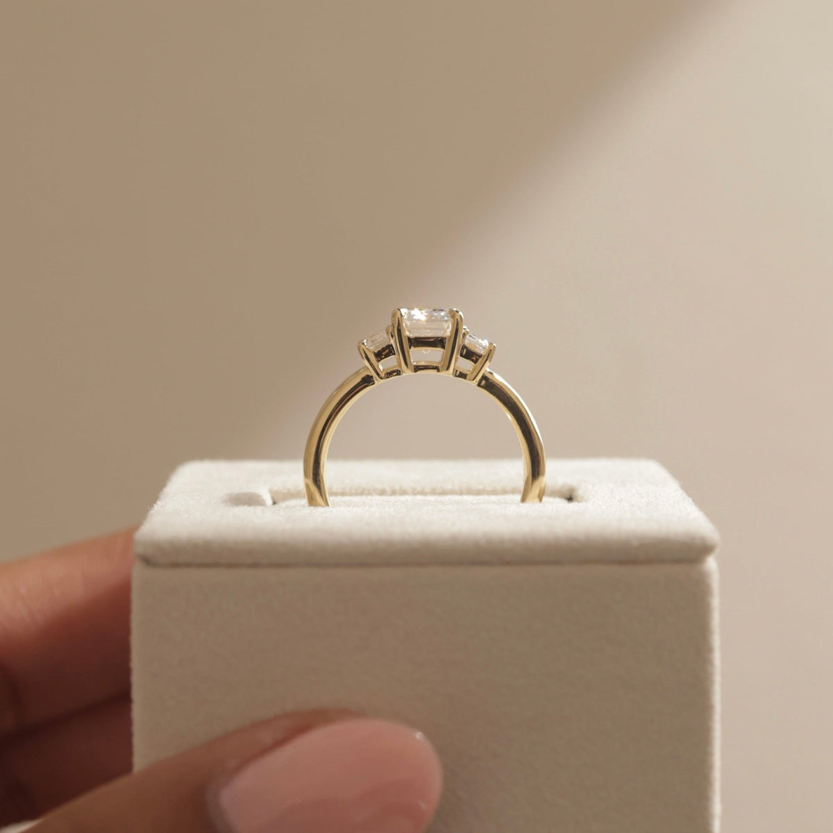 Emerald Three Stone Lab Grown Diamond Engagement Ring