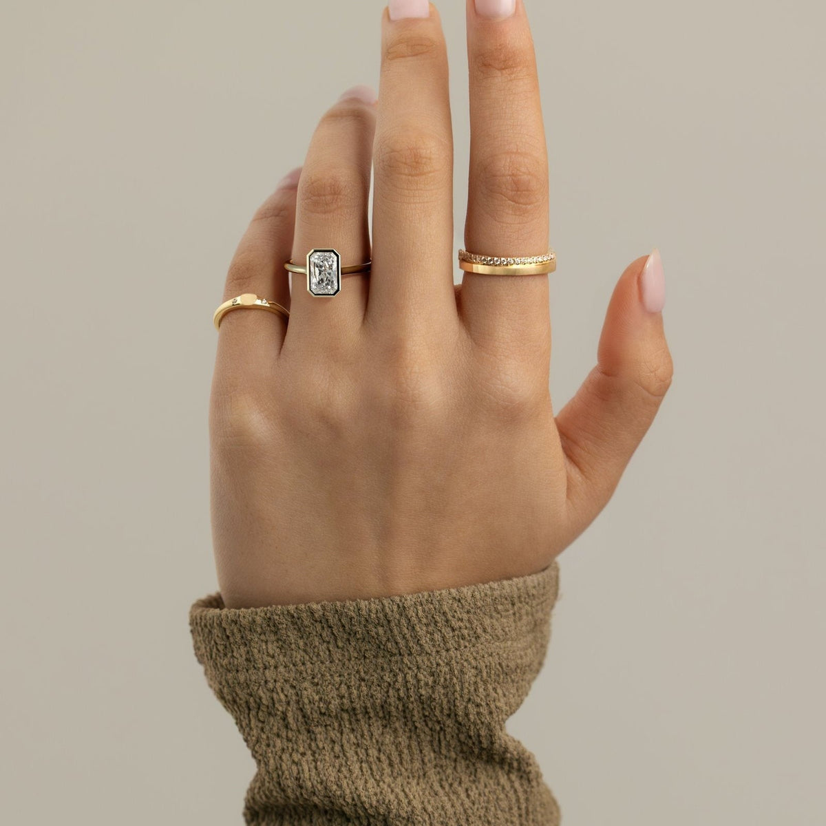 Radiant Bezel Solitaire Lab Grown Diamond Engagement Ring