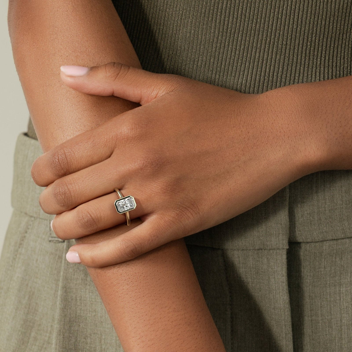 Radiant Bezel Solitaire Lab Grown Diamond Engagement Ring