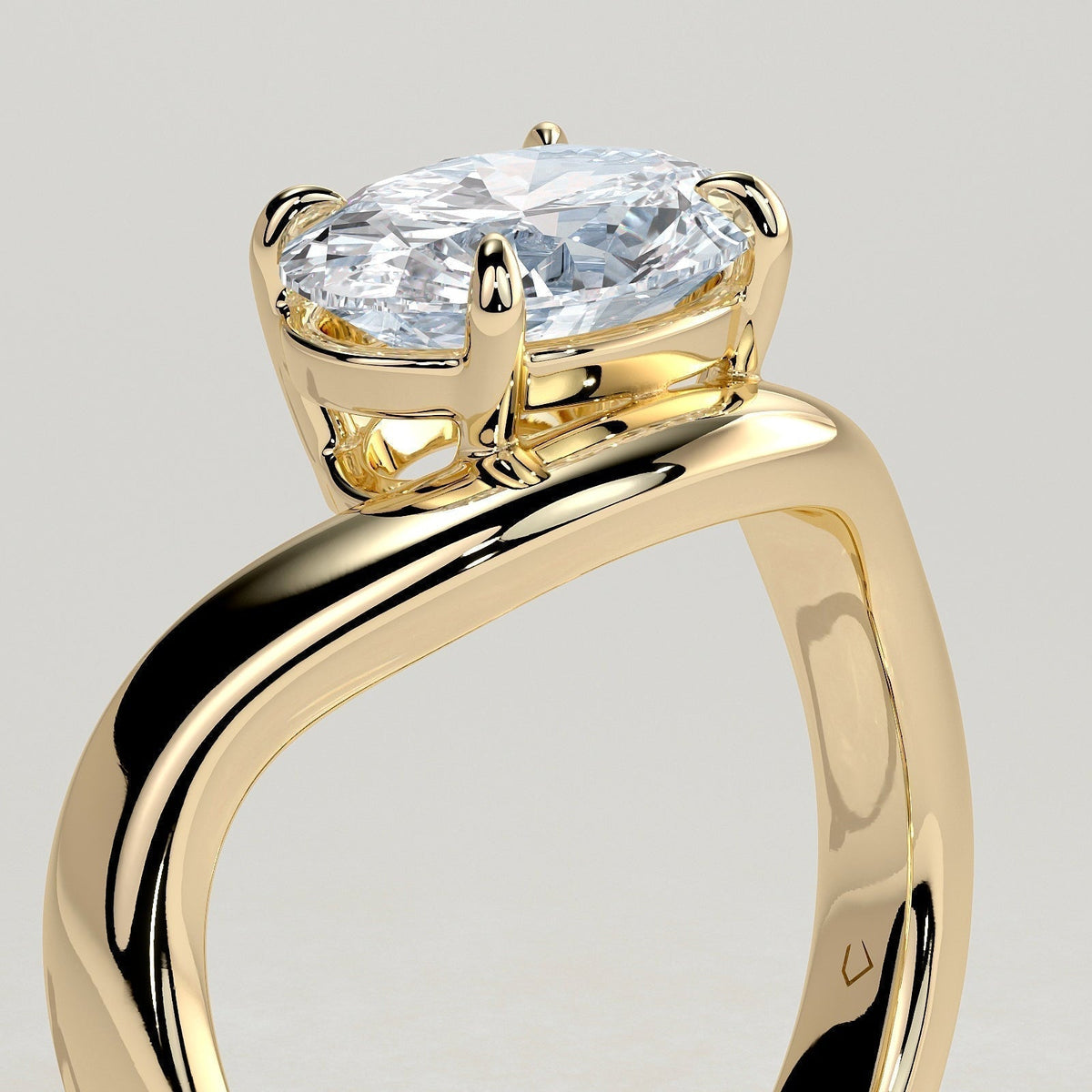 Oval Solitaire Wave Band Lab Grown Diamond Engagement Ring