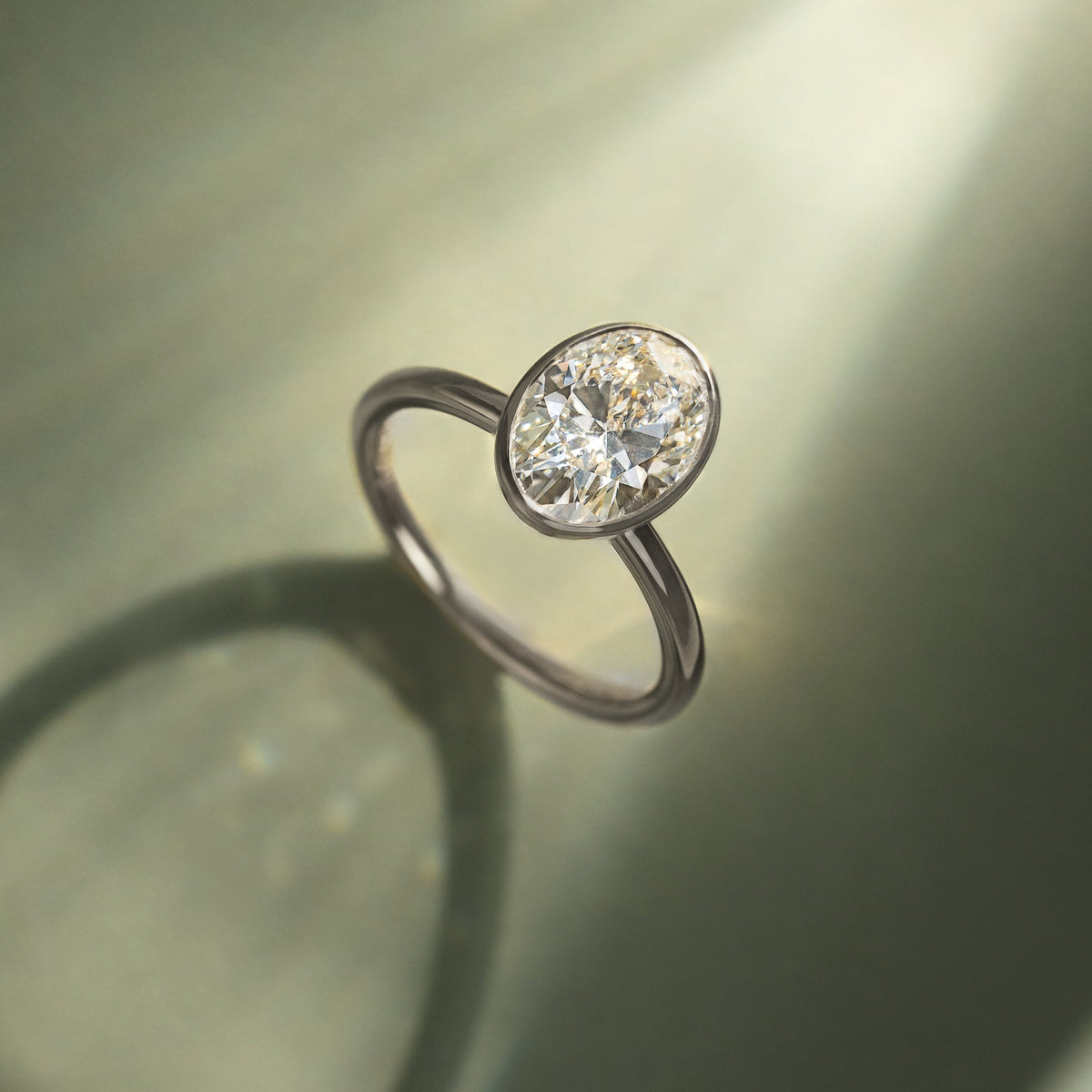 Oval Bezel Solitaire Lab Grown Diamond Engagement Ring