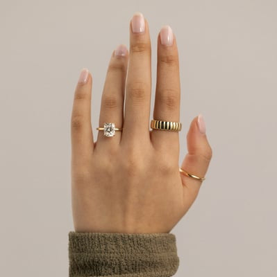 Elongated Cushion Hidden Halo Lab Grown Diamond Engagement Ring