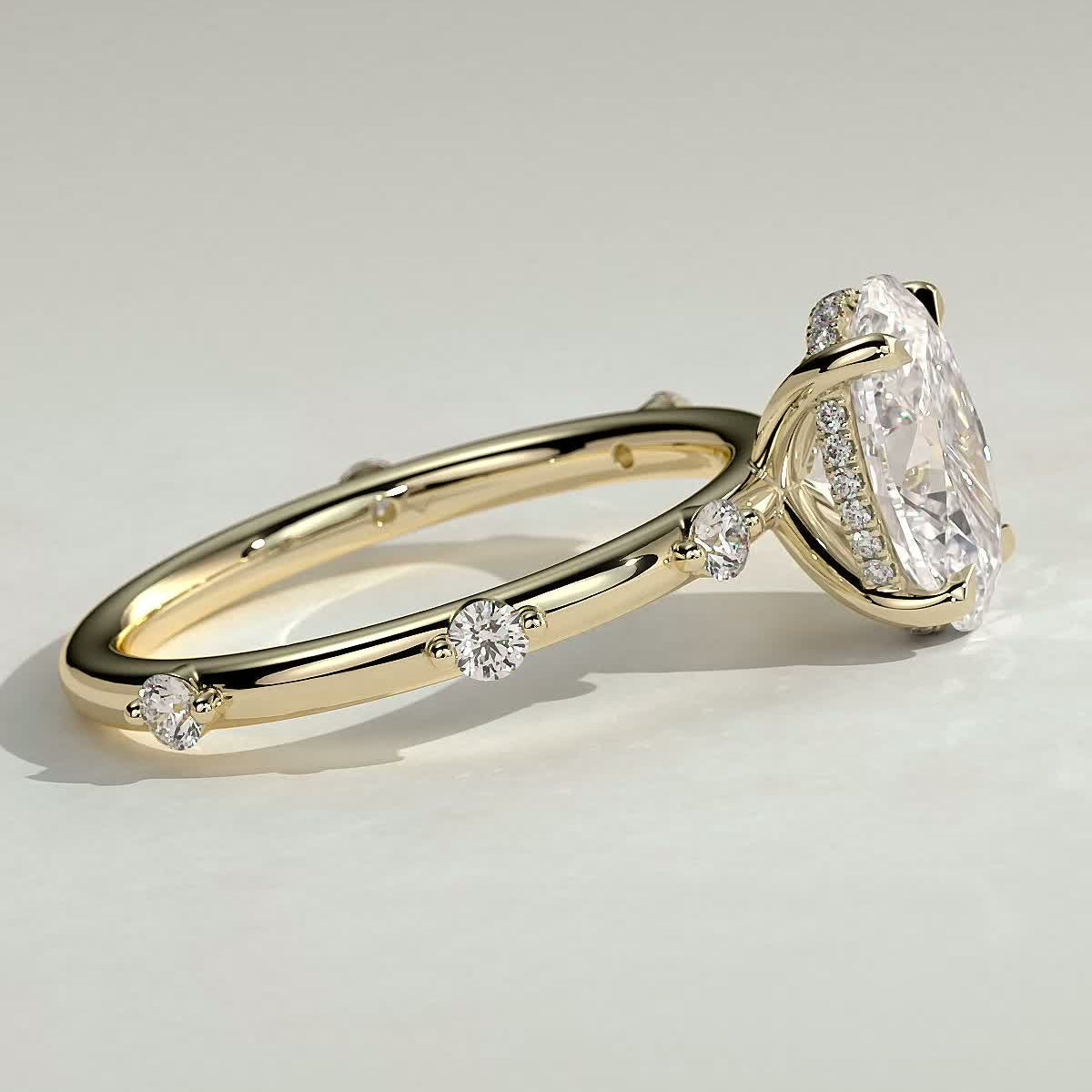 Oval Dainty Pave Lab Grown Diamond Engagement Ring
