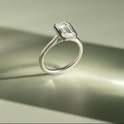 Emerald Bezel Solitaire Lab Grown Diamond Engagement Ring