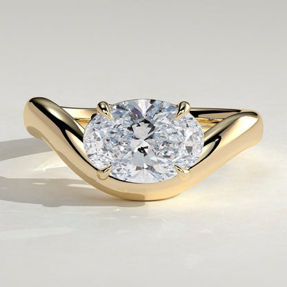 Oval Solitaire Wave Band Lab Grown Diamond Engagement Ring