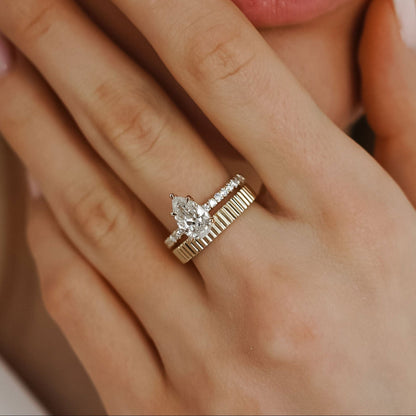 1.25 CT Pear Pave Lab Grown Diamond Engagement Ring