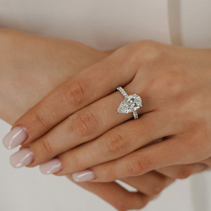 1.25 CT Pear Pave Lab Grown Diamond Engagement Ring