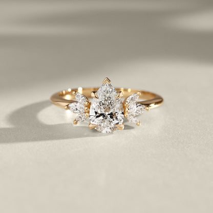 1.25 CT Pear Cluster Lab Grown Diamond Engagement Ring