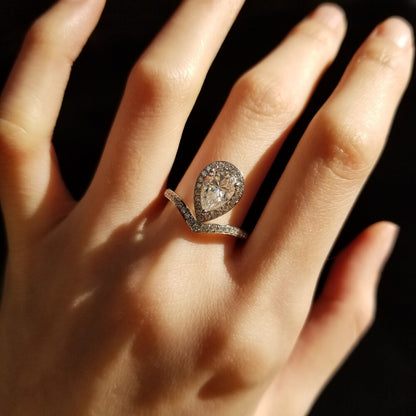 1.50 CT Pear Halo & Pave Lab Grown Diamond Engagement Ring