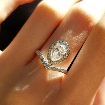 1.50 CT Pear Halo & Pave Lab Grown Diamond Engagement Ring