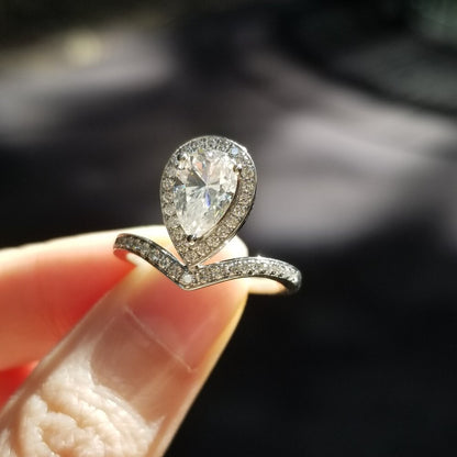 1.50 CT Pear Halo & Pave Lab Grown Diamond Engagement Ring