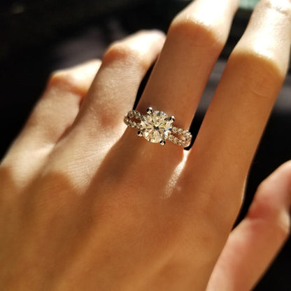 1.3 CT Round Criss Cross Pave Lab Grown Diamond Engagement Ring
