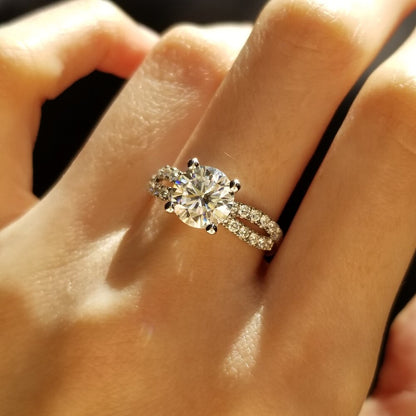 1.3 CT Round Criss Cross Pave Lab Grown Diamond Engagement Ring